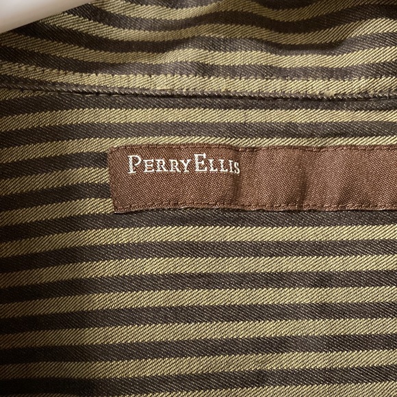 Perry Ellis Button Down Brown Striped Long Sleeves Dress Shirt Size XL - Picture 4 of 6